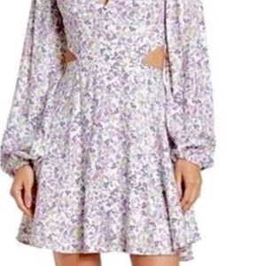 AFRM Revolve Sean Purple/White Long Sleeve Cutout Dress Women's NWT Size 1X/1T‎